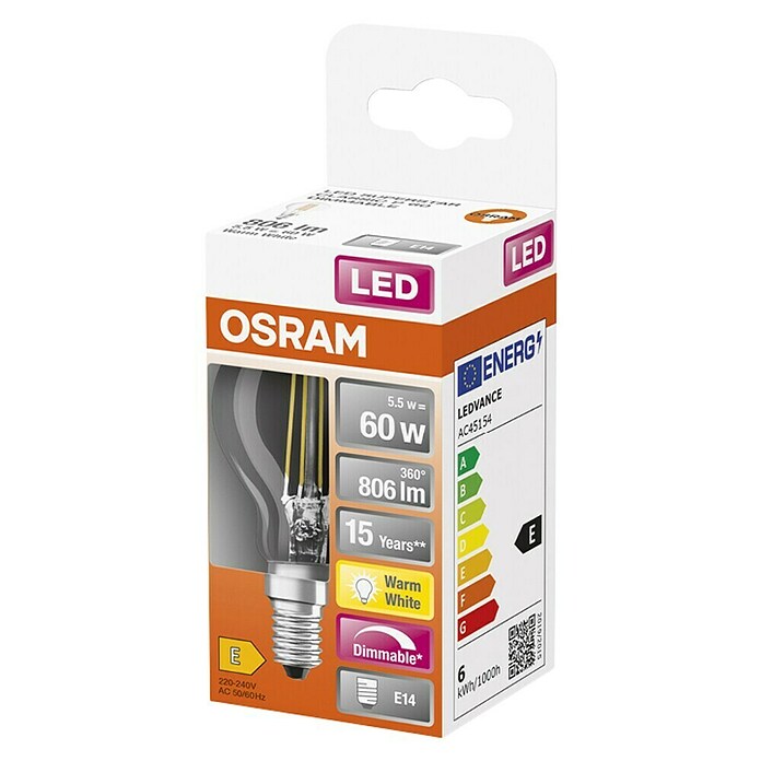 Osram Superstar LED žarulja Classic P 60  (E14, Može se prigušiti, Topla bijela, 806 lm, 6,5 W) | BAUHAUS