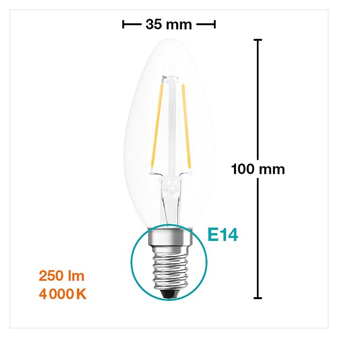 Osram Retrofit LED žarulja Classic B  (E14, Bez prigušivanja, Hladna bijela, 250 lm, 2,5 W) | BAUHAUS