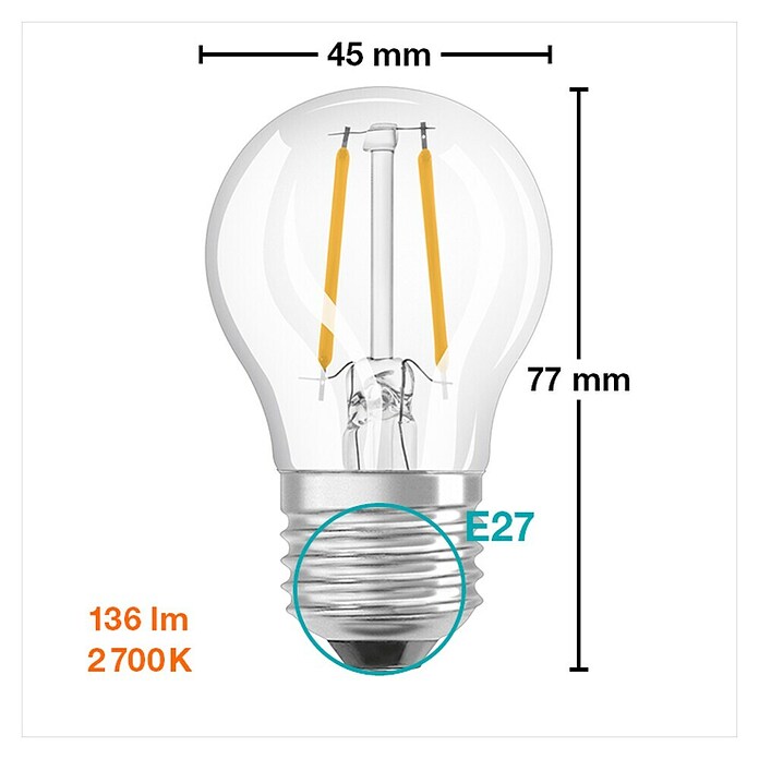 Osram LED žarulja Retrofit Classic P  (E27, Bez prigušivanja, Topla bijela, 136 lm, 1,5 W) | BAUHAUS