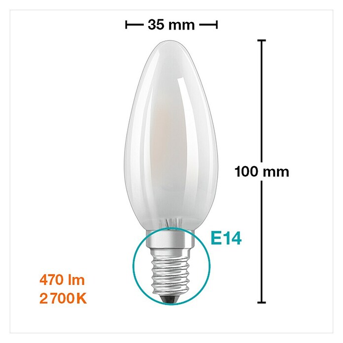 Osram LED žarulja Retrofit Classic B  (E14, Bez prigušivanja, Topla bijela, 470 lm, 4 W, Mat) | BAUHAUS