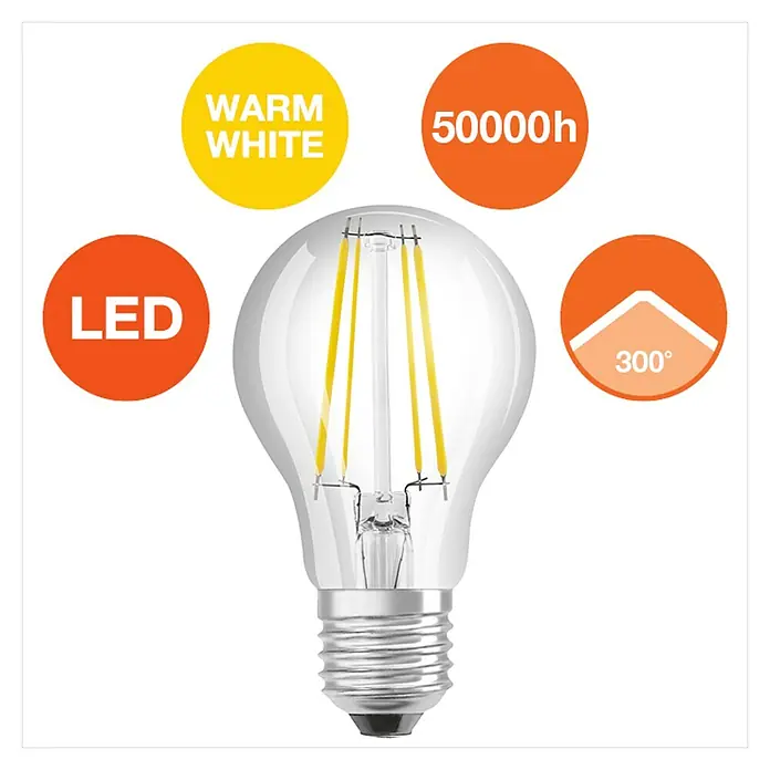 Ledvance LED-Lampe Glühlampenform E27 klarE27, Nicht Dimmbar, Warmweiß, 840 lm, 4 W