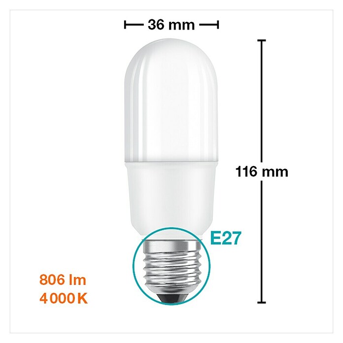 Osram Star LED žarulja  (E27, Bez prigušivanja, Hladna bijela, 806 lm, 8 W) | BAUHAUS