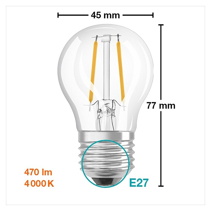 Osram Retrofit LED žarulja Classic P 40 prozirna  (E27, Bez prigušivanja, Hladna bijela, 470 lm, 4 W) | BAUHAUS