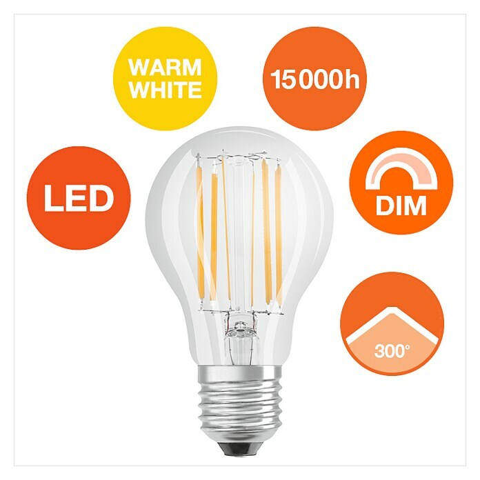 Osram Superstar LED-Leuchtmittel (8,5 W, E27, Lichtfarbe: Warmweiß, Dimmbar, Birnenform)