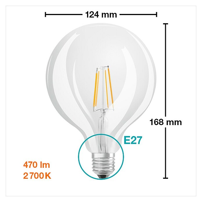 Osram LED žarulja Retrofit Classic Globe  (E27, Bez prigušivanja, Topla bijela, 470 lm, 4 W) | BAUHAUS