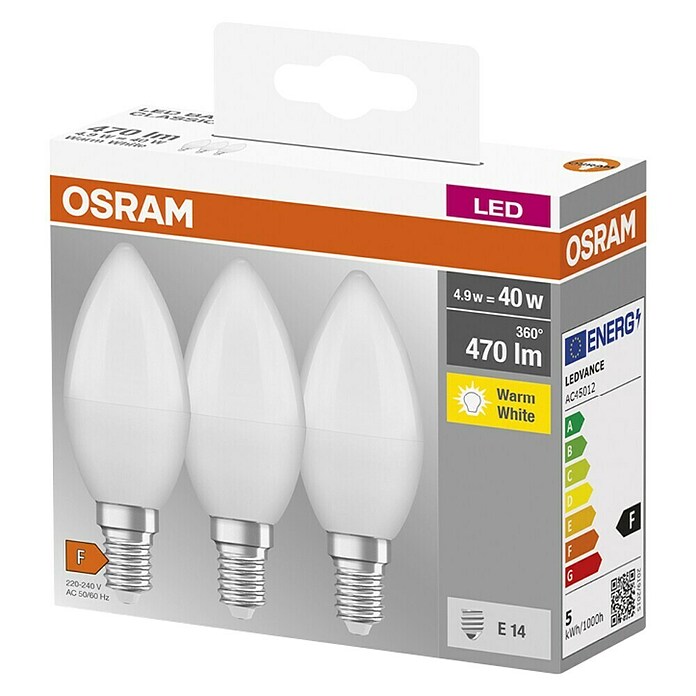 Osram LED-Leuchtmittel Classic B40 (3 Stk., 5,3 W, E14, Warmweiß, Energieeffizienzklasse: A+)