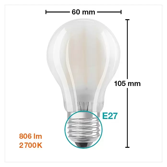 Osram Star LED-Lampen Set Glühlampenform E27 mattE27, Nicht Dimmbar, Warmweiß, 806 lm, 7 W, 3 Stk., Matt