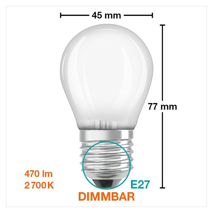 Osram Retrofit Bombilla LED (4,5 W, Color de luz: Blanco cálido, No regulable, Redondeada)
