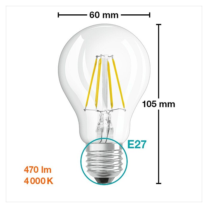 Osram Star LED žarulja  (E27, Bez prigušivanja, Hladna bijela, 470 lm, 4 W) | BAUHAUS