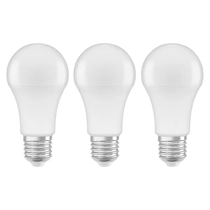 Osram LED-Lampen Set Glühlampenform E27 matt - E27, Nicht Dimmbar, Warmweiß, 1.521 lm, 13 W, 3 Stk. - Drei weiße LED-Glühbirnen mit E27-Sockel, ideal für energieeffiziente Beleuchtung im ganzen Haus. Energiesparend und langlebig.