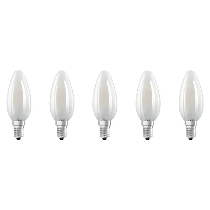 Osram Retrofit LED-Lampen Set Classic B - E14, Nicht Dimmbar, Warmweiß, 470 lm, 4 W, 5 Stk. - Fünf E14 LED-Filament-Leuchtmittel mit mattiertem Glas in Kerzenform. Ideal für stimmungsvolle Beleuchtung und als energiesparende Alternative.