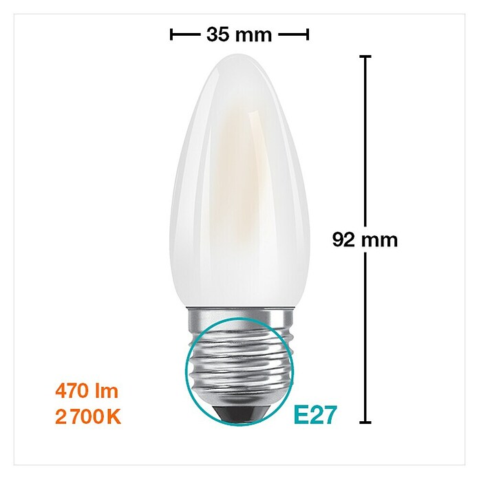Osram Retrofit LED žarulja  (E27, Bez prigušivanja, Topla bijela, 470 lm, 4 W, Boja: Bijela-krem) | BAUHAUS