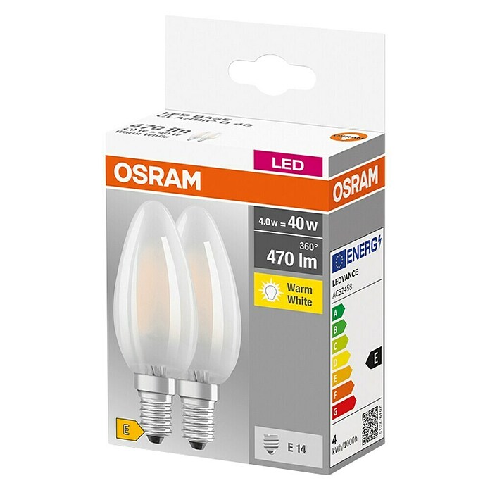 Osram Retrofit Set LED žarulja  (E14, Bez prigušivanja, Topla bijela, 470 lm, 4 W, 2 Kom.) | BAUHAUS