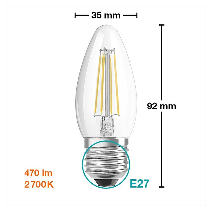 Osram Retrofit LED žarulja  (E27, Bez prigušivanja, Topla bijela, 470 lm, 4 W, Boja: Prozirno) | BAUHAUS