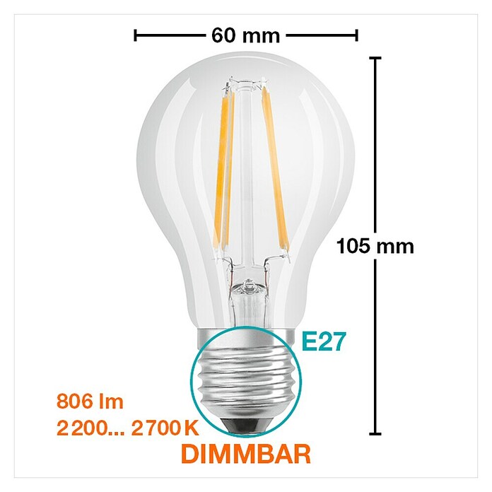 Osram LED žarulja  (E27, Može se prigušiti, Topla bijela, 750 lm, 7 W) | BAUHAUS