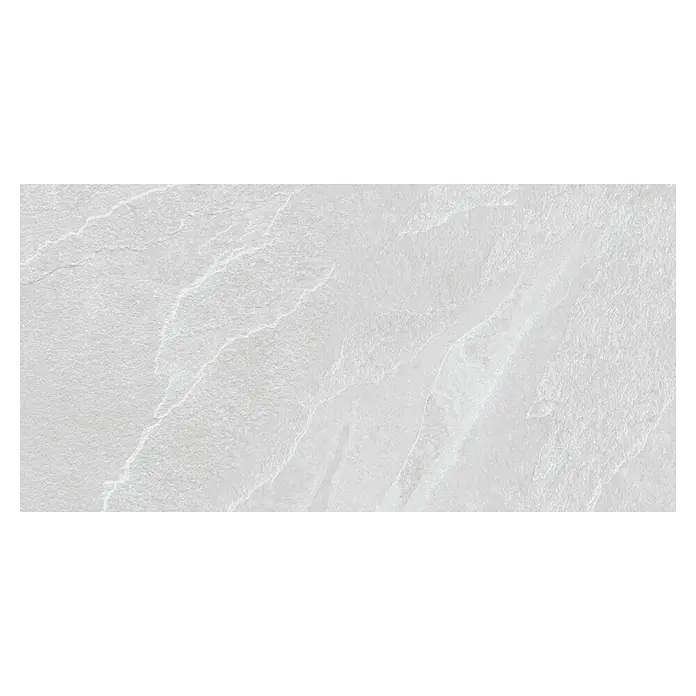 Halcón Pavimento porcelánico Aura - 30 x 60 cm, Canvas, Mate, Espesor: 8 mm - Primer plano de una losa de pizarra gris con texturas naturales y sutiles variaciones de color para suelos o revestimientos de paredes.