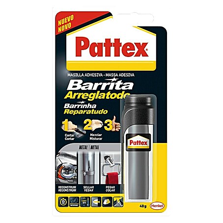 Pattex Masilla epoxi metal Arreglatodo (Gris/Blanco, 48 g)
