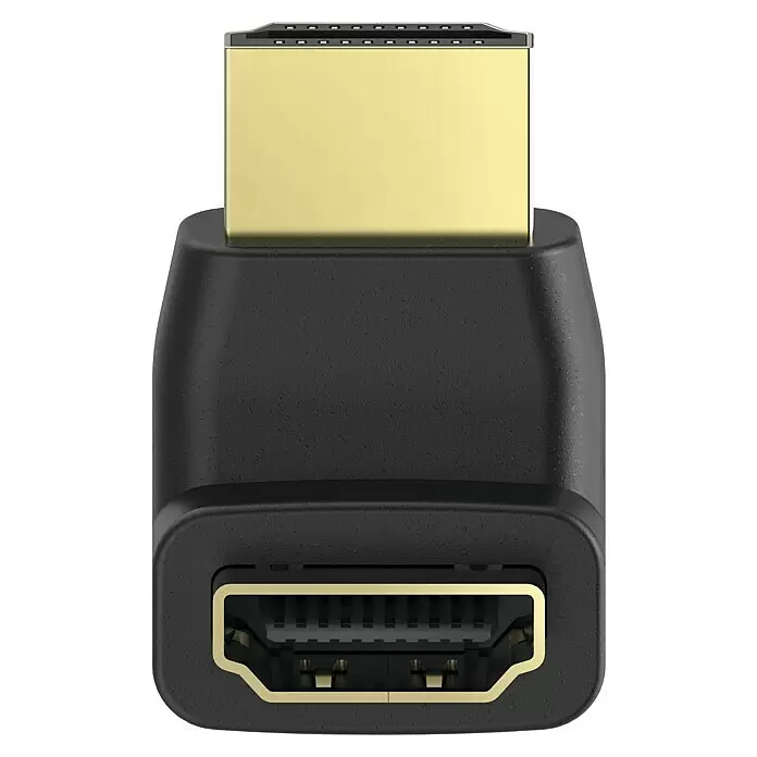 Hama HDMI-Adapter High Speed Winkeladapter - Schwarz, HDMI-Stecker, 90° abgewinkelt - Schwarzer HDMI-Adapter mit vergoldetem Stecker und Buchse.