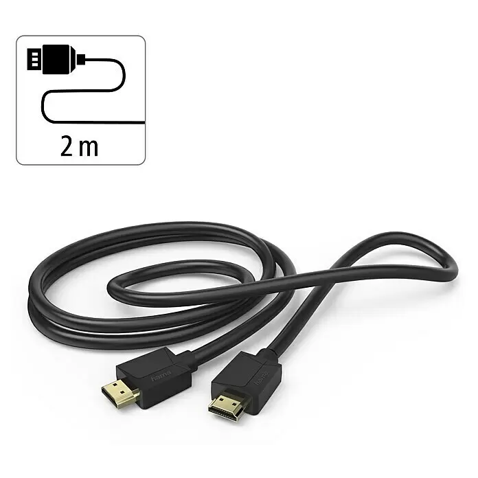 Hama HDMI-Kabel Ultra High SpeedSchwarz, 2 m, 48 Gbit/s, Vergoldete Kontakte