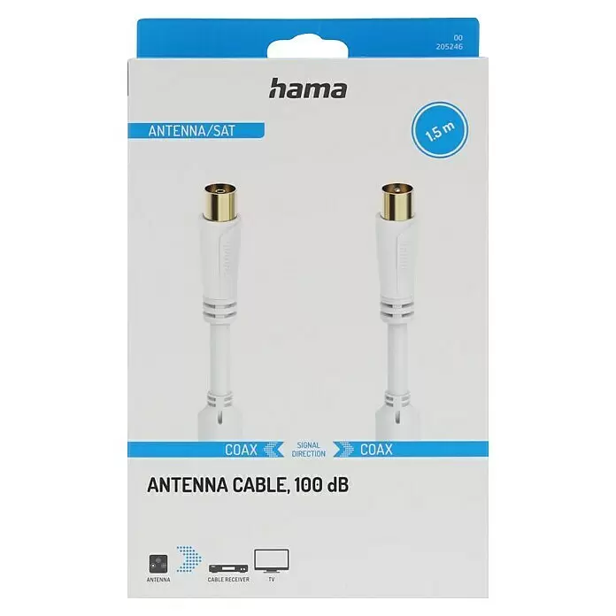 Hama Antennen-Anschlusskabel1,5 m, Weiß, 100 dB, Koax-Stecker, Koax-Kupplung, Vergoldete Kontakte