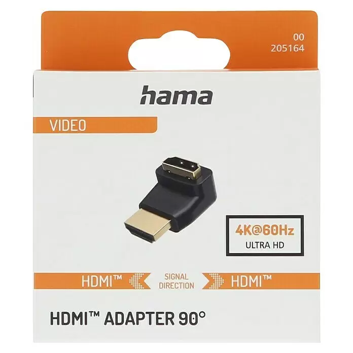 Hama HDMI-Adapter High Speed Winkeladapter - Schwarz, HDMI-Stecker, 90° abgewinkelt - Hama 90-Grad HDMI-Adapter, schwarz mit Goldanschlüssen, unterstützt 4K@60Hz Ultra HD für Video.