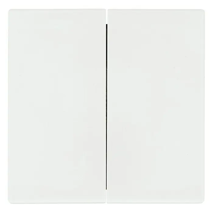 Jung LS 990 Serienschalterwippe LS995WW - Alpinweiß, Hochglänzend, Kunststoff, Unterputzmontage - Zwei weiße Lichtschalterplatten nebeneinander, ideal für die Installation. Sie bieten eine saubere und moderne Optik für jeden Raum.