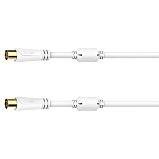 Hama Antennen-Anschlusskabel (5 m, Weiß, 100 dB, Koax-Stecker, Koax-Kupplung, Vergoldete Kontakte)