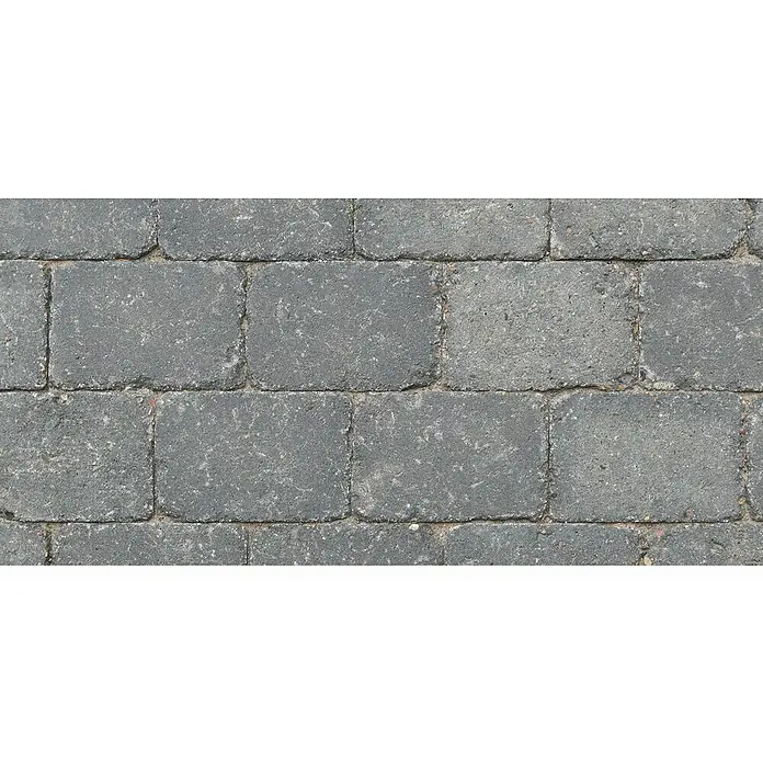 Diephaus Pflasterstein AustinBasalt, 28 x 21 x 7 cm, Rechteckig - Nahaufnahme von grauen Pflastersteinen, die ein robustes und langlebiges Straßenbild erzeugen. Die Steine zeigen natürliche Texturen und Farbvariationen.