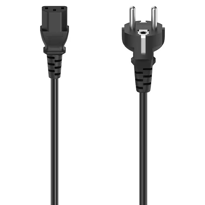 Hama Netzkabel 3-pol.-Kaltgerätezuleitung - Schwarz, Länge: 1,5 m - Schwarzes Netzkabel mit Stecker und Geräteanschluss für die Stromversorgung elektronischer Geräte.