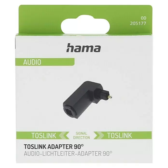 Hama ODT-Adapter Toslink-Stecker - Toslink-Kupplung - Vergoldete Kontakte, 90° abgewinkelt - Schwarzer 90-Grad Toslink Audio-Adapter.