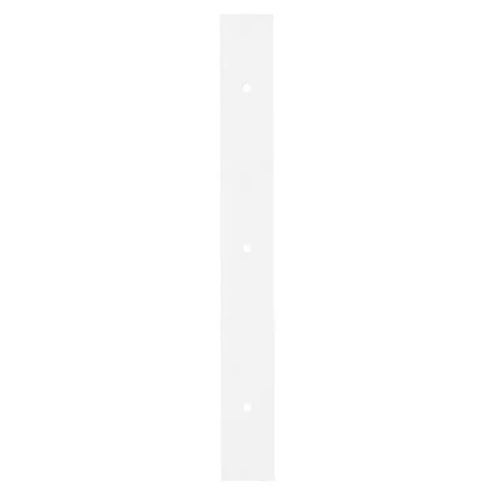Möbelfuß Strong - L x B x H: 4 x 35 x 38,5 cm, Traglast: 250 kg, Stahl, Weiß - Ein langes, rechteckiges, weißes Objekt mit drei schwarzen Punkten, die gleichmäßig verteilt entlang der Mitte angeordnet sind.
