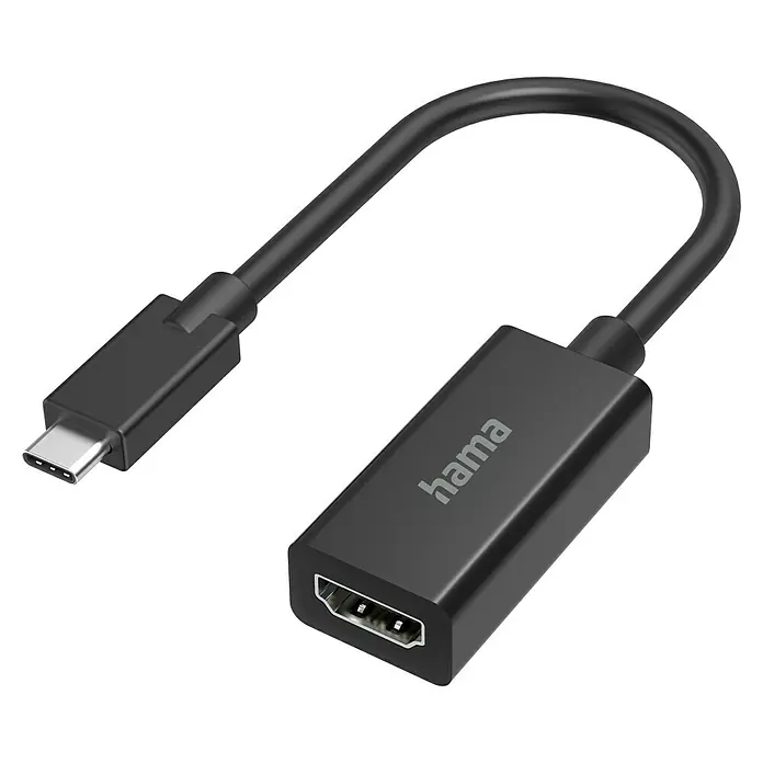 Hama Videoadapter USB-C-Stecker - HDMI-Buchse - Schwarz - Abbildung eines Hama USB-C-auf-HDMI-Adapters, der Konnektivität für HDMI-Displays von USB-C-Geräten ermöglicht.