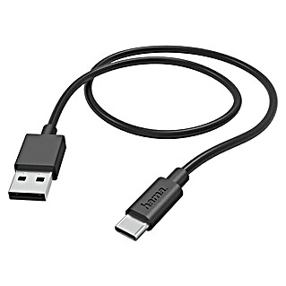 Hama USB-Kabel USB-A - USB-C (1 m, USB A-Stecker, Schwarz)