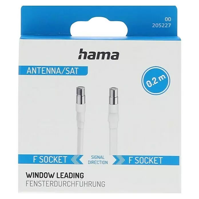 Hama Fensterdurchführung Koax-Kabel - F-Kupplung - Hama weißes 0,2m Antennen-/SAT-Fensterdurchführungskabel mit F-Buchsen an beiden Enden.