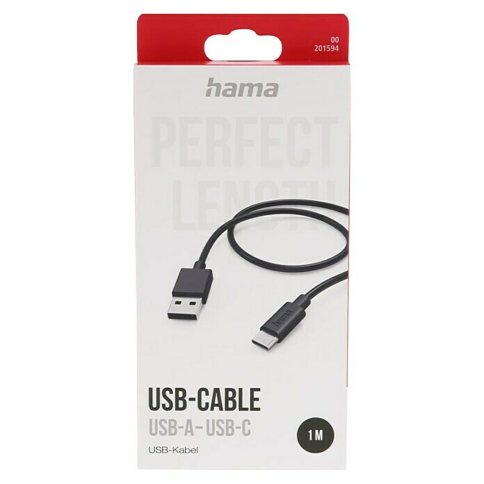 Hama USB-Kabel USB-A - USB-C (1 m, USB A-Stecker, Schwarz)
