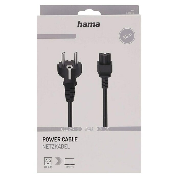 Hama Cable de alimentación trébol (Negro, Largo: 2,5 cm) | BAUHAUS