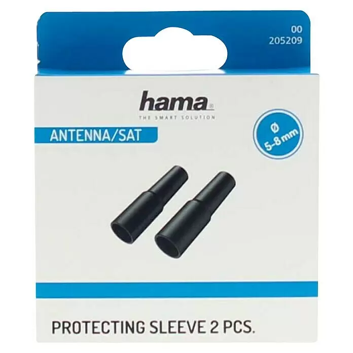 Hama Schutzhülle für F-Stecker - Passend für: Kabeldurchmesser: ca. 5 - 8 mm, Schwarz - Zwei schwarze Hama Schutzhülsen für 5-8mm Antennen-/SAT-Kabel.