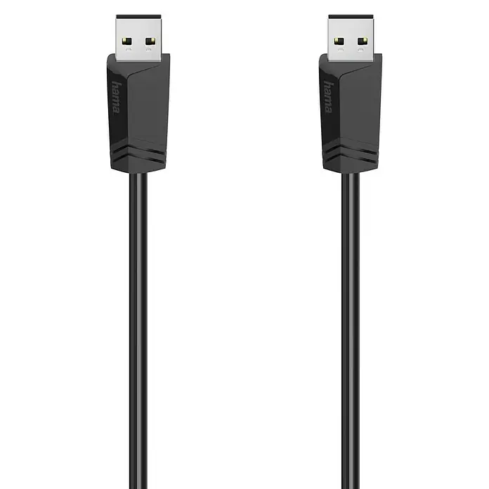 Hama USB-Kabel - 1,5 m, USB A-Stecker, Schwarz - Ein Bild von zwei schwarzen Hama USB-Kabeln mit Steckern an beiden Enden, die für die Datenübertragung verwendet werden.