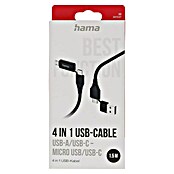 Hama USB-Kabel 4in1 USB A-Stecker, USB C-Stecker, USB Micro-Stecker (1,5 m, Schwarz, Bis zu 480 Mbit/s) | BAUHAUS