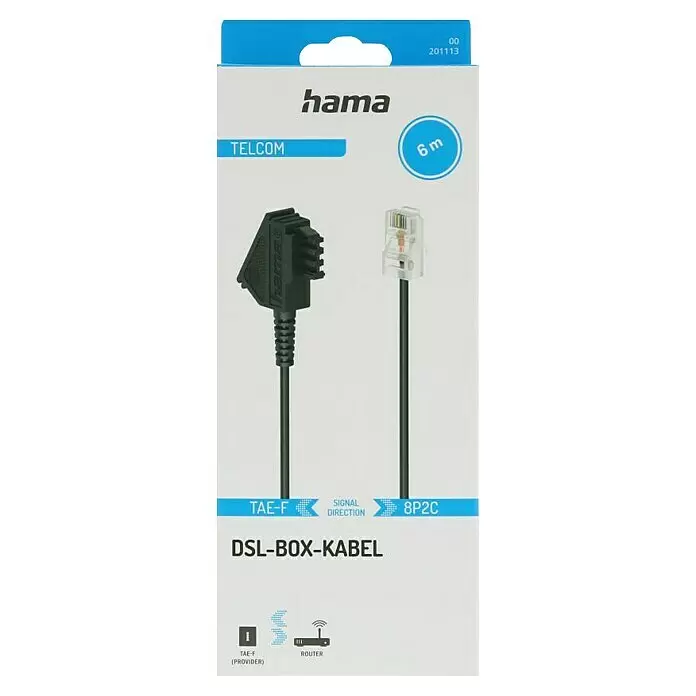 Hama DSL-Anschlusskabel TAE-F-Stecker - RJ45-Stecker - Länge: 6 m, TAE-F-Stecker - Vorderansicht