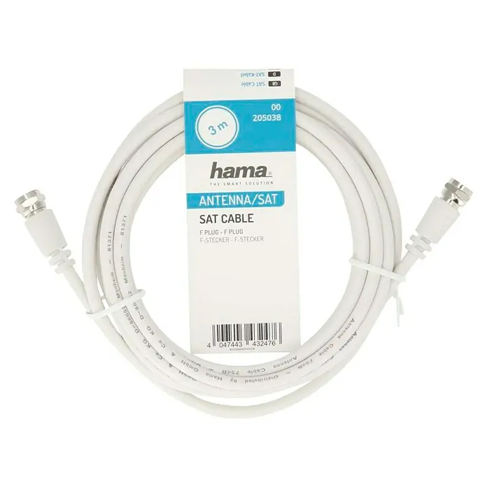 Hama Koaxialkabel F-Stecker - 3 m, Weiß, Schirmungsmaß: 75 dB - Antennen-/SAT-Kabel von Hama mit F-Stecker. Für eine optimale Verbindung von Antenne und Satellit. Länge: 3 Meter.