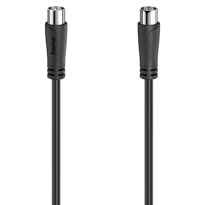 Hama Cable de conexión de antena - 1,5 m, Negro, 90 dB, Clavija coaxial, acoplador coaxial - Cable de antena Hama con conector coaxial para una conexión estable y una transmisión de señal óptima mientras se ve la televisión.