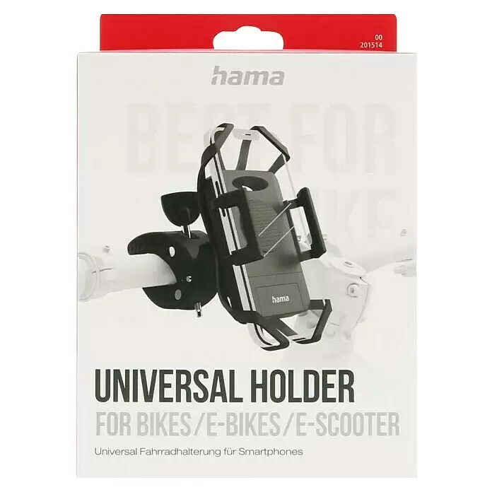 Hama Smartphone-Fahrradhalterung Strong - 360 ° drehbar, Passend für: Smartphones mit einer Breite von 5 – 9 cm - Schwarze Hama Universal-Smartphonehalterung am Lenker montiert, für Fahrräder, E-Bikes und E-Scooter.