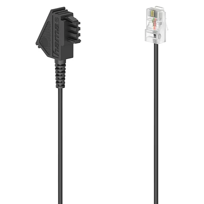Hama DSL-Anschlusskabel TAE-F-Stecker - RJ45-Stecker - Länge: 6 m, TAE-F-Stecker - Abgewinkeltes Hama Telefonkabel mit RJ45-Stecker für Telefonanlagen, ideal für platzsparende Verbindungen und zuverlässige Datenübertragung.
