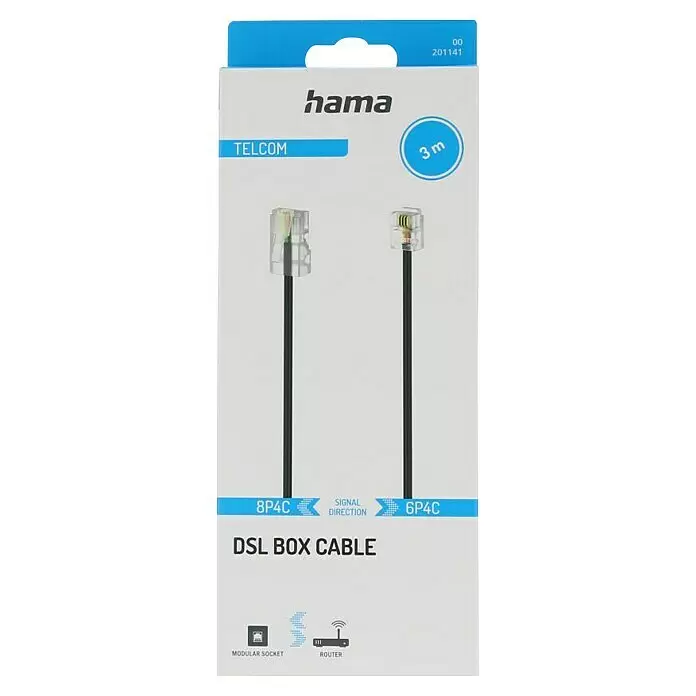 Hama DSL-Anschlusskabel - Länge: 3 m, RJ45-Stecker - Hama DSL Box Kabel, 3m, mit 8P4C und 6P4C Steckern für Modularanschluss und Router.