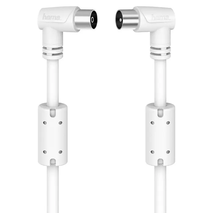 Hama Antennen-Anschlusskabel Koax-Stecker - Koax-Kupplung, 90° - 1,5 m, Weiß, 90 dB - Weißes Koaxialkabel mit Winkelstecker und Entstörfilter für eine optimale Signalübertragung. Ideal für TV- und Radioempfang.