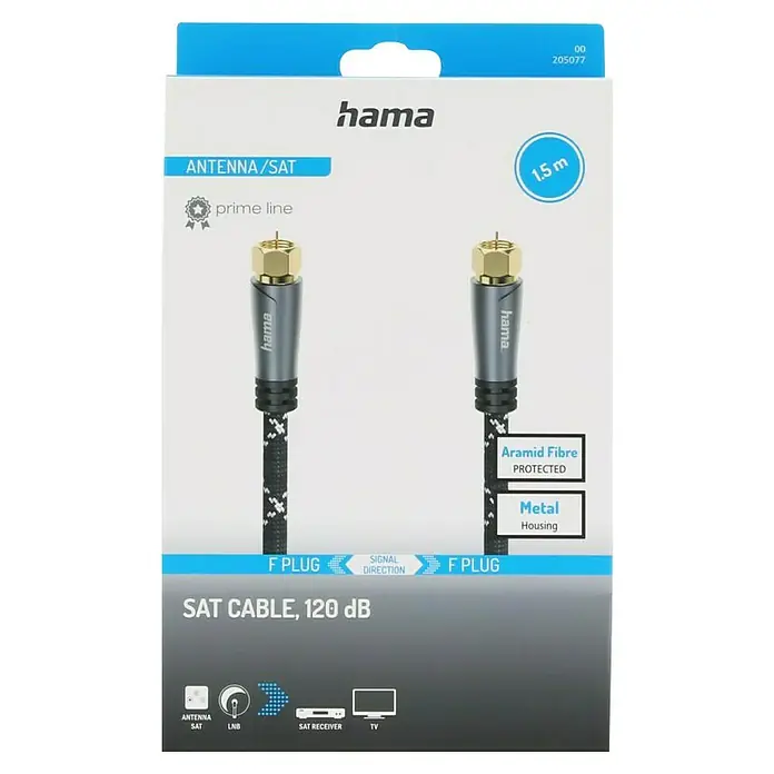 Hama SAT-AnschlusskabelGrau/Schwarz, 1,5 m, 120 dB