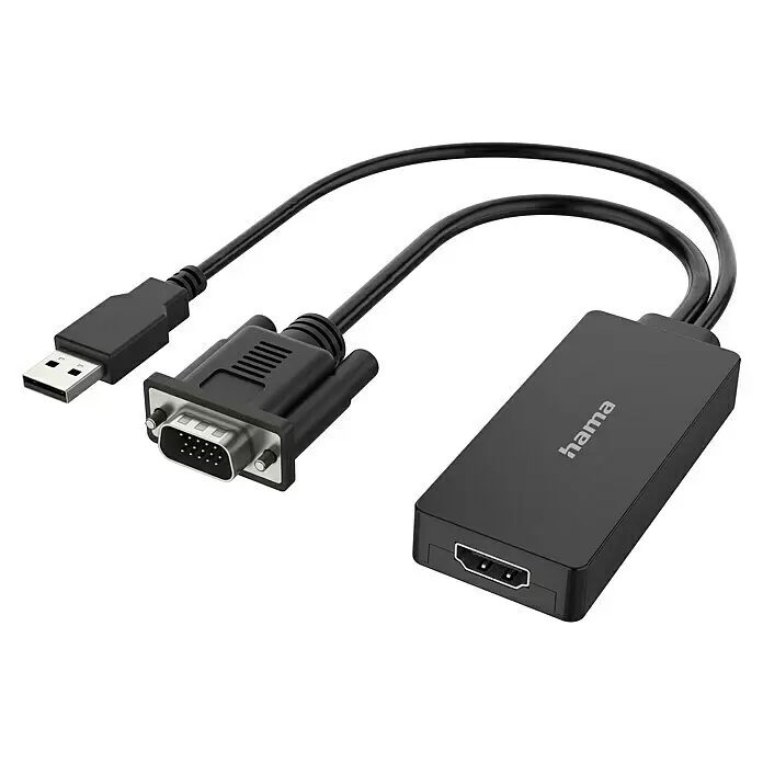 Hama Videoadapter VGA+USB-Stecker - HDMI-Buchse - Schwarz, Kabellänge: 0,15 m - Schwarzer USB-A zu VGA und HDMI Adapter mit zwei Kabeln.