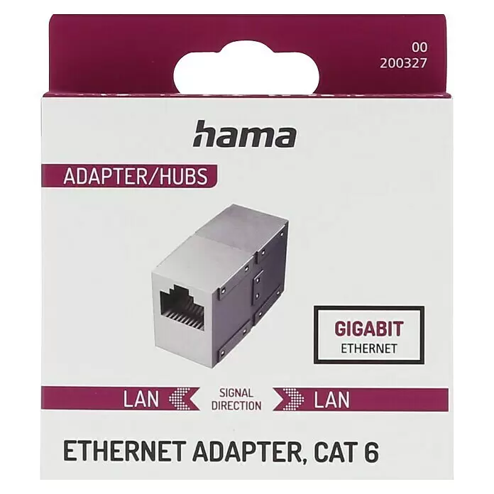 Hama Netzwerkadapter - RJ45-Buchse - Silberner Hama Gigabit Ethernet Adapter (Cat 6) zum Verbinden von zwei LAN-Kabeln.