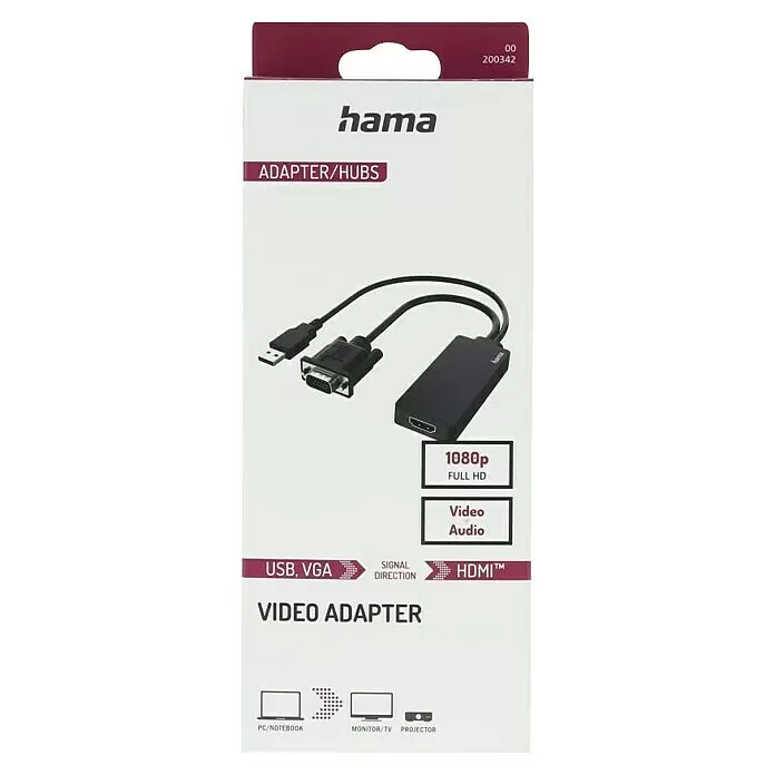 Hama Videoadapter VGA+USB-Stecker - HDMI-Buchse - Schwarz, Kabellänge: 0,15 m - Schwarzer Hama USB/VGA zu HDMI Videoadapter für 1080p Full HD, verbindet PC/Notebooks mit Monitoren, Fernsehern oder Projektoren.